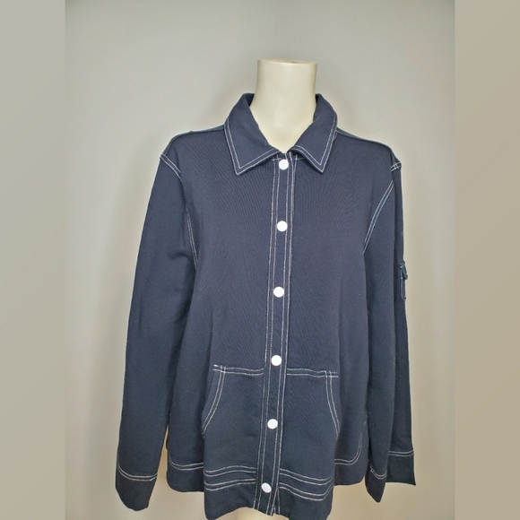 Onque Casuals Jackets & Blazers - Onque Casuals Knit Navy Snap Front Jacket